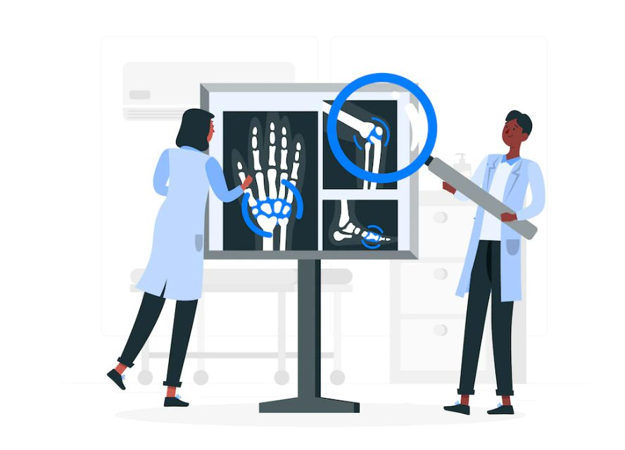 Dessin vecteur de médecins qui étudient les articulations